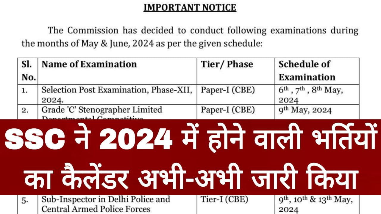 SSC New Exam Calendar