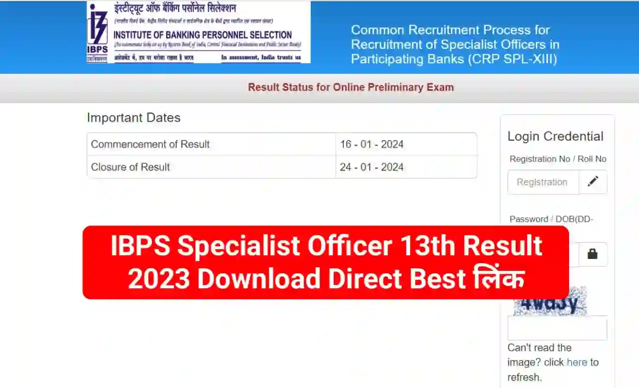 IBPS Specialist Officer (IT, Marketing, Law & Other Post) 13th Recruitment 2023 Result